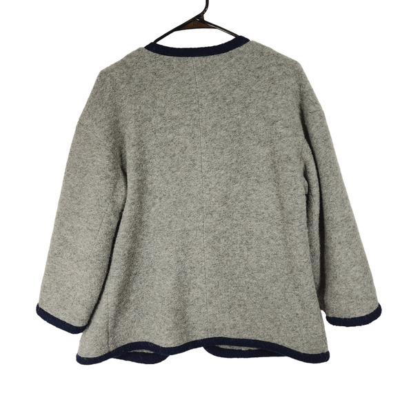 J Crew Boiled Wool Coat Jacket S Women Gray Navy Blue Trim Open Front Lined - Picture 2 of 13